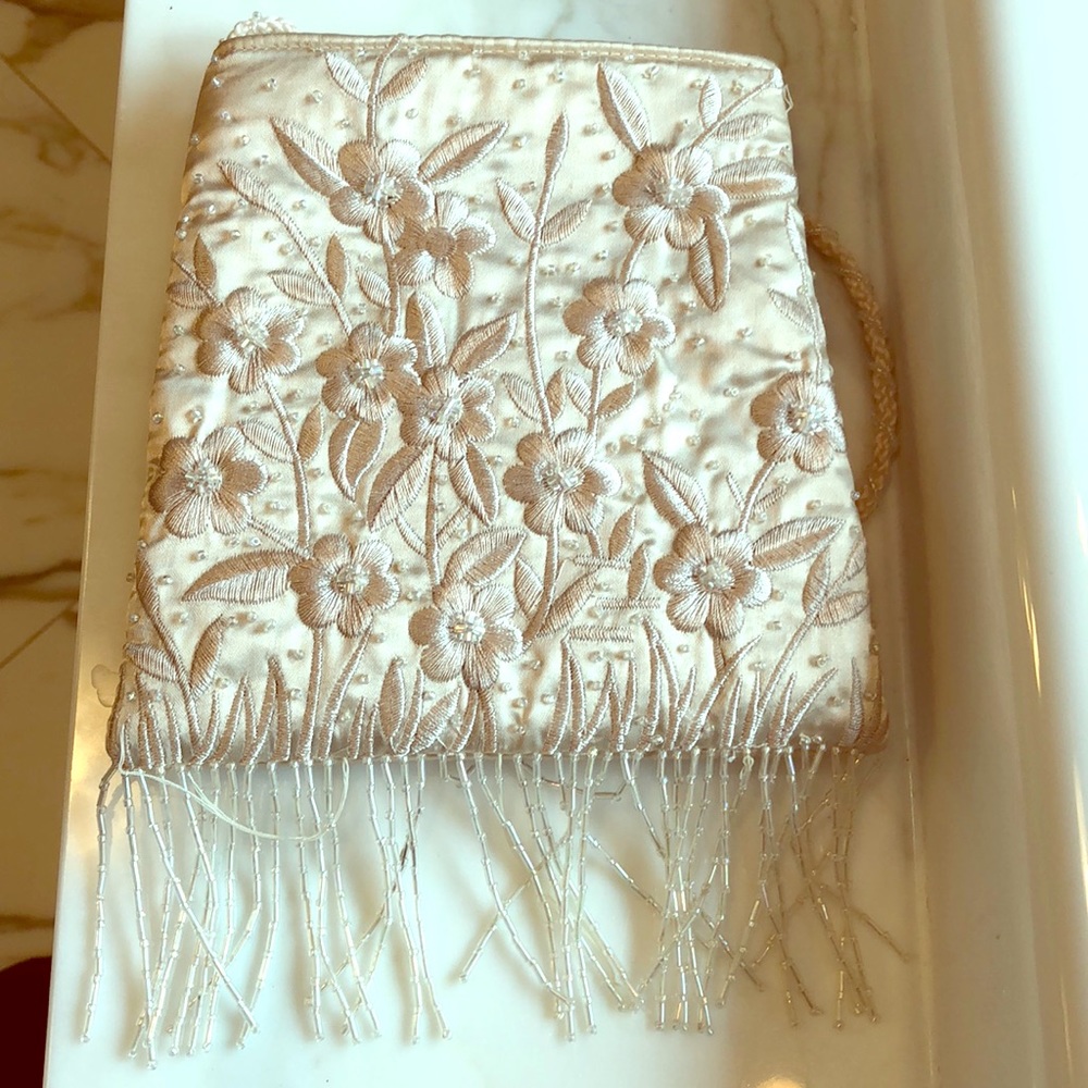 Blush Beaded Fringe Evening Bag Purse